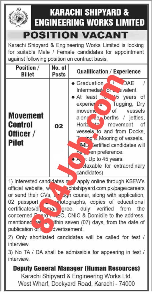 Latest Jobs In Karachi Shipyard 2025 KSEW Online Apply
